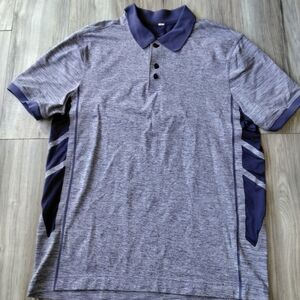 Lululemon Mens Large Button Pullover Polo Collared Stretch Performance Golf Blue